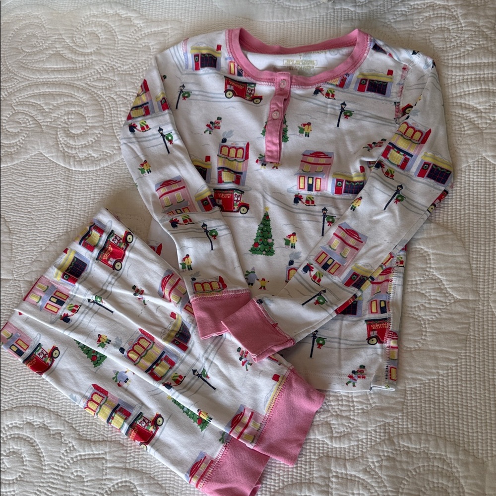 Beaufort Bonnet Company Kids Pajamas with Pink Trim and Festive Print